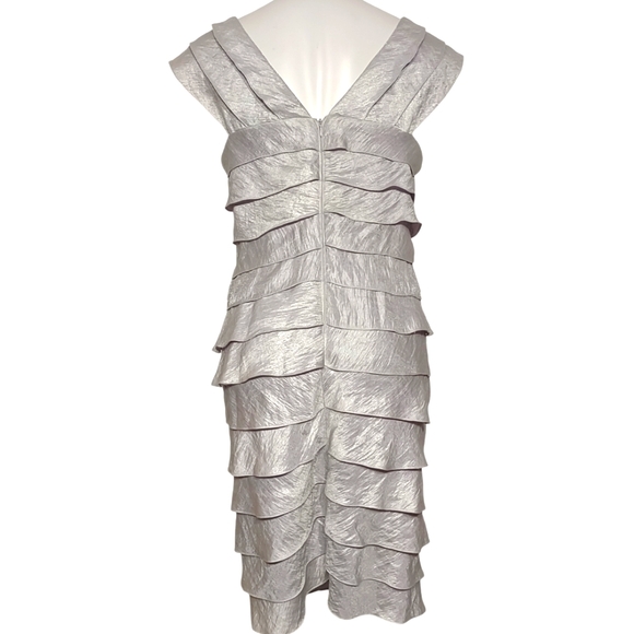 Adrianna Papell Silver Shimmer Ruffle Cocktail Party Dress - Picture 6 of 11